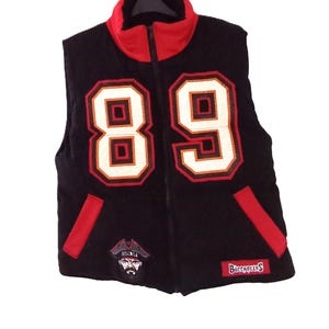 Custom Puffer Vest : Upcycled Denim sports jacket, Game day outerwear