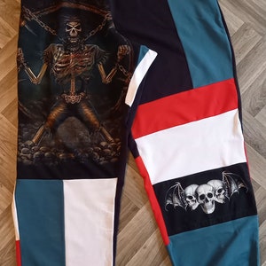 Upcycled Skeleton Joggers: Gothic Patchwork Sweatpants, Sustainable Fashion