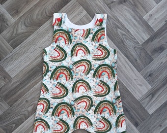 Handmade Rainbow Baby Dungarees: Soft Cotton Romper