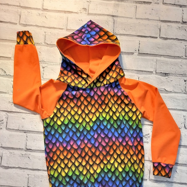 Dragon hoodie, Child's hoodie, Colourful hoodie, Dragon clothing, Dragon scale hoodie, Dragon sweatshirt, child's unisex hoodie, Age 5-6 yrs