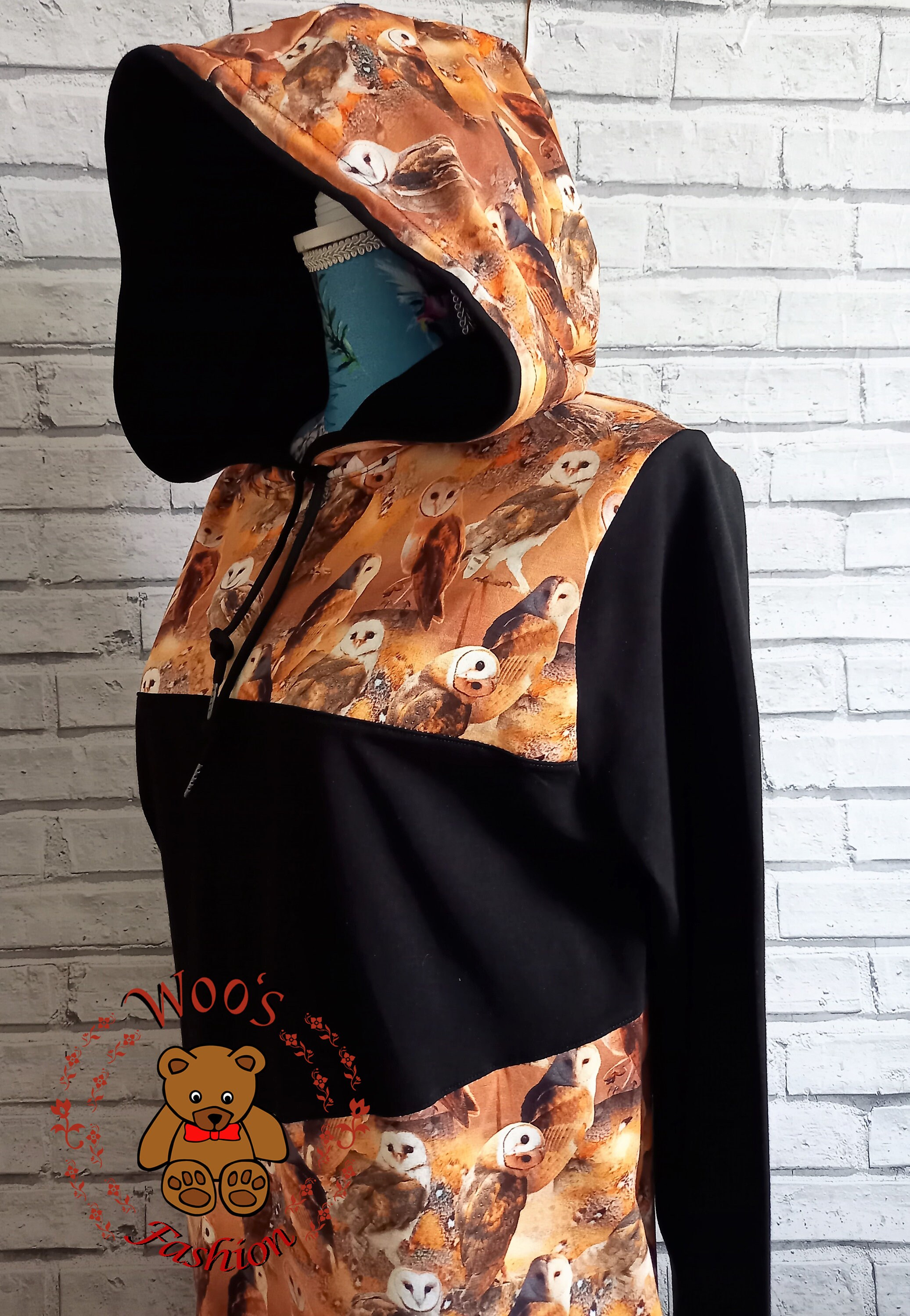 Handmade Owl Print Hoodie: Jersey French Terry Pullover