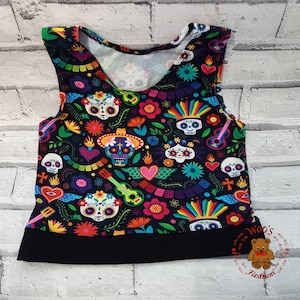 Calavera Crop Top, ladies crop top, colourful skull top, dia de los muertos clothes, girls skull top, tops for teenagers, tops for ladies,