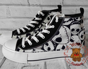 Botas altas con cara de Skellington, zapatillas personalizadas para mujer