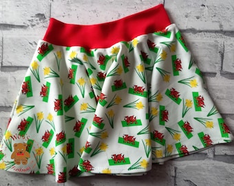 Welsh Skater Skirt: Cotton Jersey Kids Outfit, St David's Day