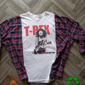 Upcycled T Rex Flannel Shirt: Reworked Sustainable Clothing (Fits M-XXXL)