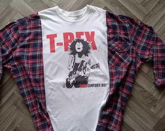 Camisa de franela reciclada de T-Rex: ropa sostenible y renovada (tallas M-XXXL)
