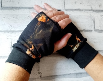 Doberman Pinscher Fingerless Gloves: French Terry Wrist Warmers