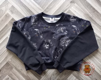 Handgefertigtes Crop Sweatshirt mit Tiger Print - Dolman Ärmel, Größe M