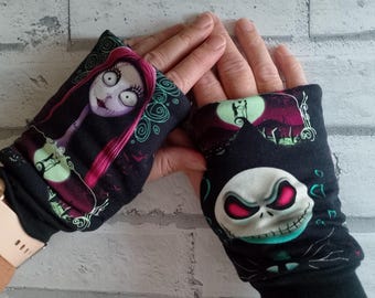 Guantes sin dedos Jack and Sally, calentadores de muñeca NBC