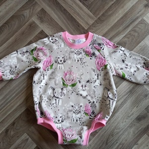 18-24 months baby romper,  all in one romper, Oversized sweatshirt romper, oversized baby onesie, jungle romper, baby animal onesie,