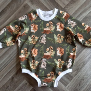Oversized sweatshirt romper, oversized baby onesie, woodland romper, baby woodland onesie, 18-24 months baby romper,  sweatshirt onesie