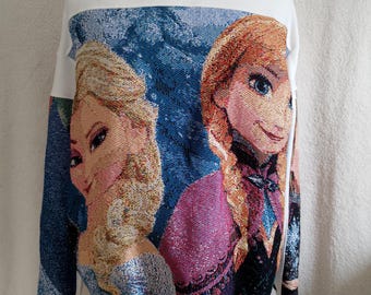 Reworked Frozen Tapestry Hoodie, Upcycled Oversized Sweater