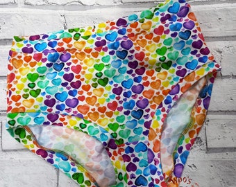 Rainbow Hearts Pants, Rainbow pants, ladies scrundies, Star scrundies, Ladies wonder pants, ladies briefs, Valentines gift for her, pants
