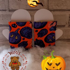 Guanti di zucca, guanti senza dita, guanti French Terry, guanti senza dita, scaldapolsi, regalo per lei, guanti di Halloween, accessorio di Halloween