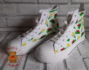 Welsh Flag High Top Shoes: Custom Fabric Ladies Sneakers