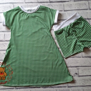 Girls gingham school dress with modesty shorts, school dress, green gingham dress, modesty shorts, dress and shorts, kids school dresses,