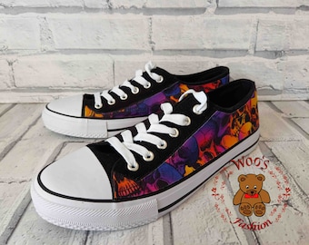 Rainbow Skull Plimsolls: Custom Low Rise Women's Shoes