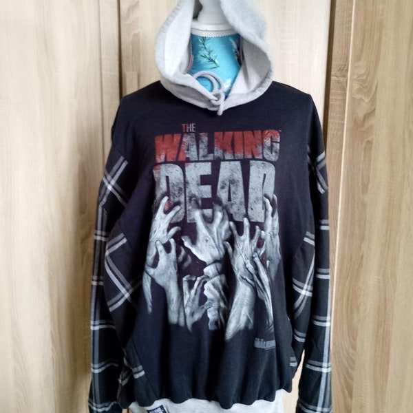Walking Dead rework flannel sweater, Walking Dead t shirt, Reworked sweatshirt, Slow Fashion, recycled clothes, Flannel shirt rework hoodie,