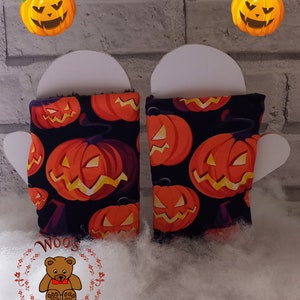 Halloween themed Fingerless gloves, Halloween gloves, Cotton jersey gloves, Pumpkin  fingerless gloves, wrist warmers, gift for her,