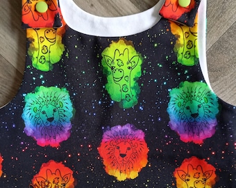 Rainbow Safari Animal Dungarees, Cotton Romper (12-18 Months)