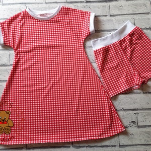 Girls gingham school dress with modesty shorts, school dress, red gingham dress, modesty shorts, dress and shorts, kids school dresses,