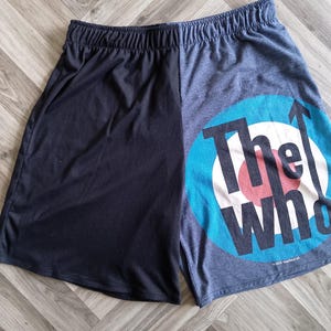 Upcycled shorts, T shirt shorts, Music Band shorts, Summer shorts, Lightweight shorts, Medium shorts, Rock band clothing, Rock t shirts