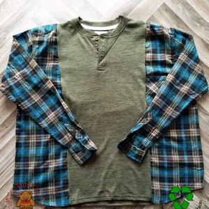 Rework green shirt, reworked top, Eco friendly clothing, Slow fashion, Upcycled top, upcycled shirts, green check shirts, flannel rework