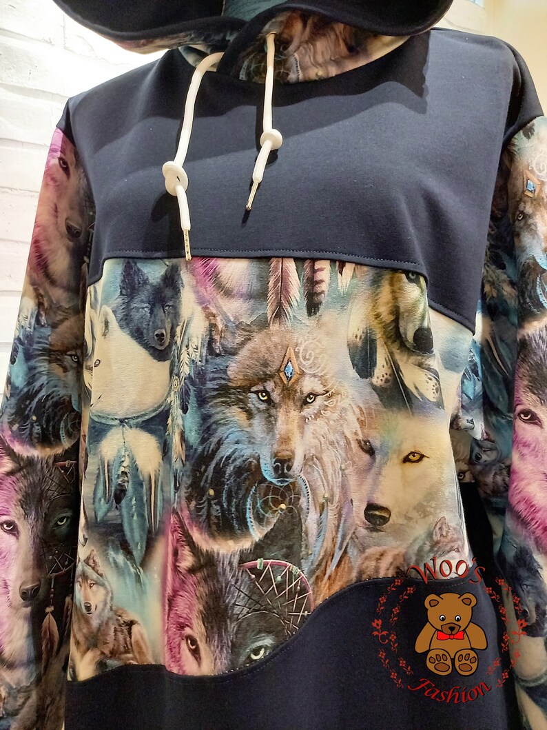 Handgjord Wolf Hoodie: Unisex French Terry-tröja med djurmotiv bild 6