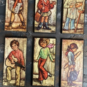 Vintage 1970s Boy Girl Themed Wooden Wall Art