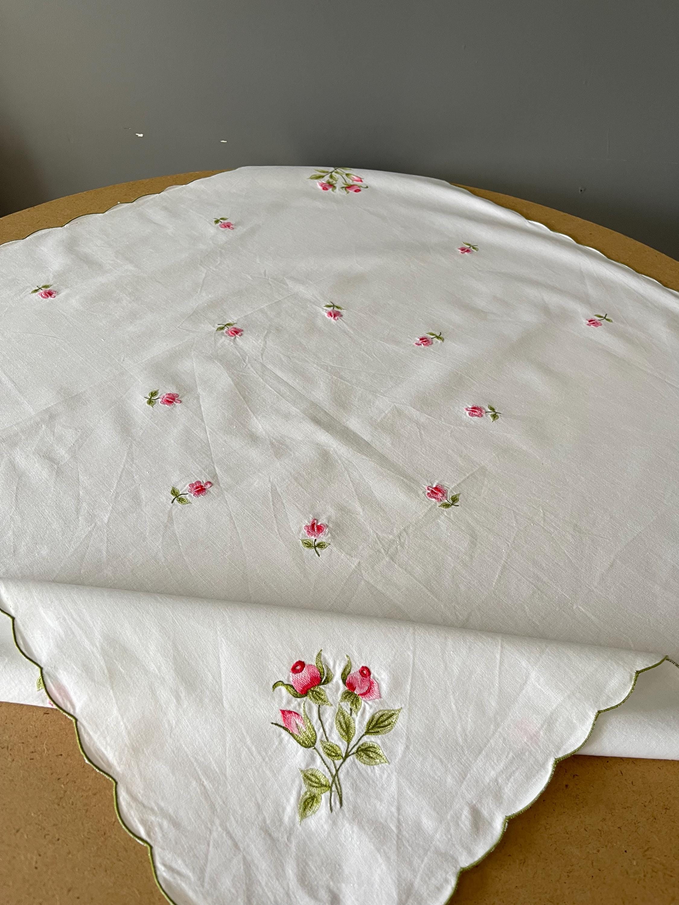ヴィンテージローズ刺繍テーブルクロス | ハンドメイドコットンリネン