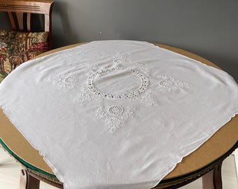 vintage刺繍リネンテーブルクロス　アンティークローズ刺繍 テーブルクロス ヴィンテージローズ刺繍テーブルクロス | ハンドメイドコットンリネン