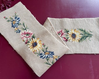 Vintage Handcrafted with Needlepoint Technique using 100% Wool Yarn - 1980s "Flowers"
