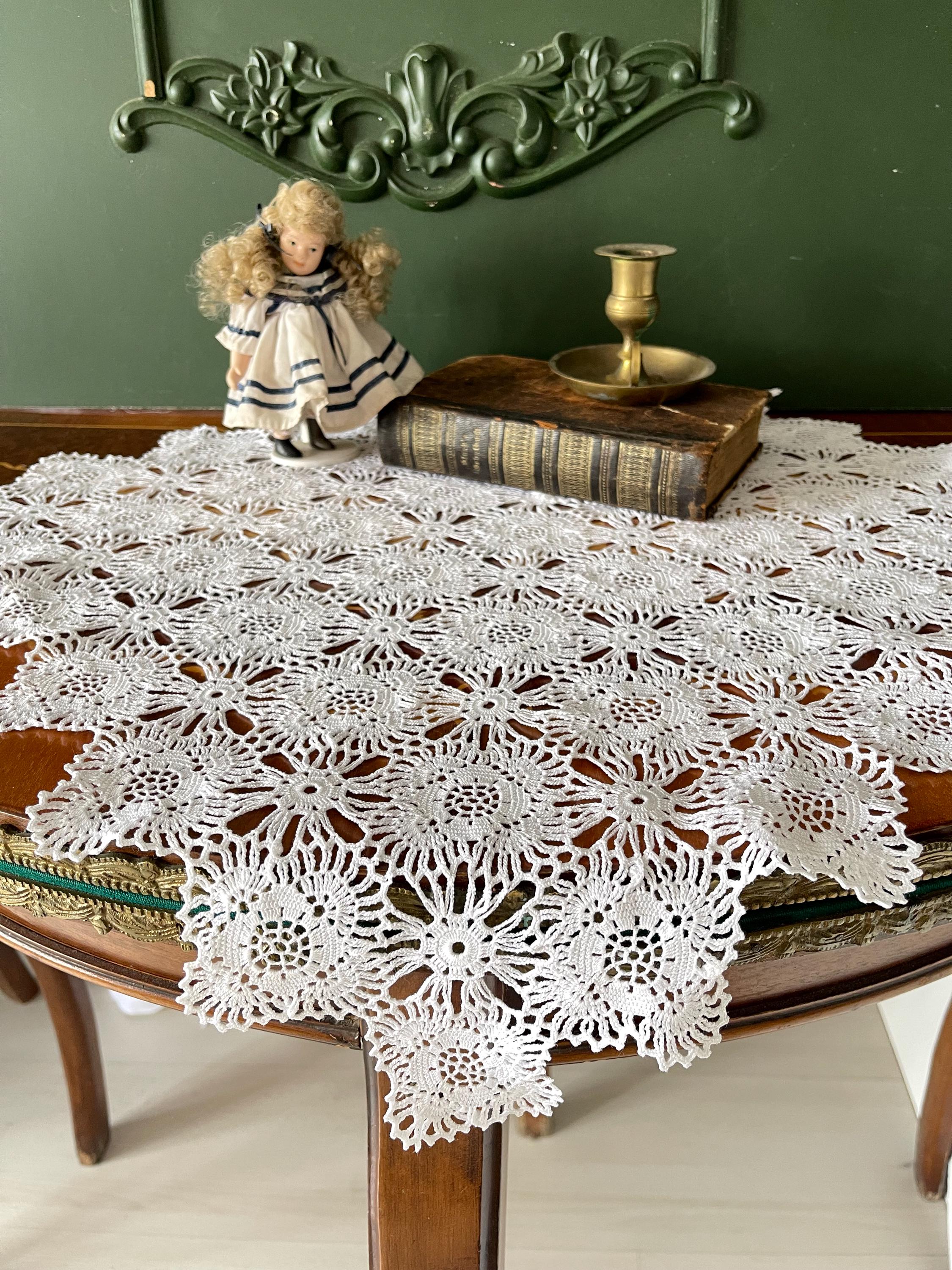4 centrini bianchi vintage all'uncinetto, 17,8 cm, tovagliette rotonde in cotone fatto a mano, tovagliette rustiche floreali per tavoli, cucina, sala da pranzo, feste, matrimoni, compleanni (bianco