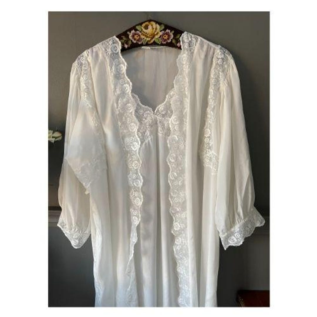 Vintage 1980s White Silk Bridal Nightgown & Robe Set - Medium Size ...