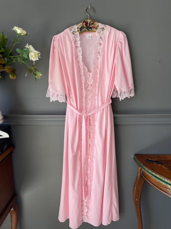 Jersey Nightgown Robe Set - Pink - Tulle Lace - 1980s - Medium - Etsy