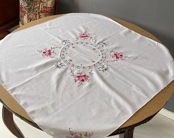 vintage刺繍リネンテーブルクロス　アンティークローズ刺繍 テーブルクロス ヴィンテージローズ刺繍テーブルクロス | ハンドメイドコットンリネン