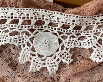 1940s Antique Crochet Lace Trim | Handmade Cotton Ribbon