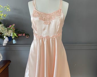 Vintage Pink Satin Nightgown Set, 1990s Lingerie Set, Slip Dress and Panties, Romantic Sleepwear, Small Size