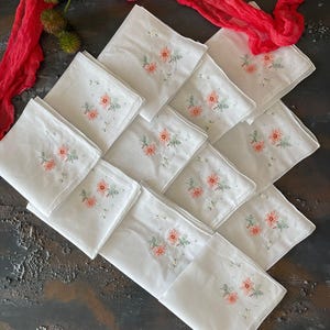 Set of 12! Handmade Handkerchief Napkin Vintage Gift Wedding 80’s Gift Flower Hanky Embroidered - Perfect for Weddings, Bride Showers