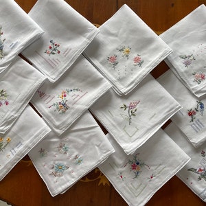 Handmade Cotton Handkerchief Set – Floral Embroidered Hanky – Wedding or Christmas Gift, Customisable Pick Your Own Napkins