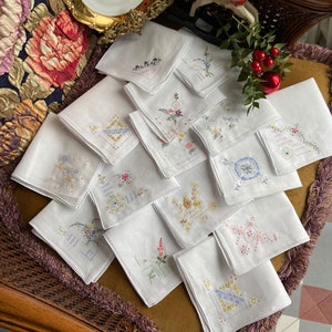 Handmade Handkerchief Napkin Vintage Mothers Day Gift Wedding 80s Gift Flower Hanky Embroidered 12 Pieces image 3