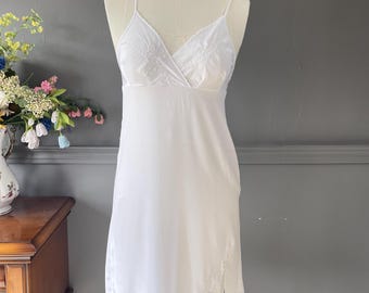 Vintage 1980s Silk Slip Dress – Embroidered Lingerie Chemise, Romantic Vintage Nightgown, Small Size
