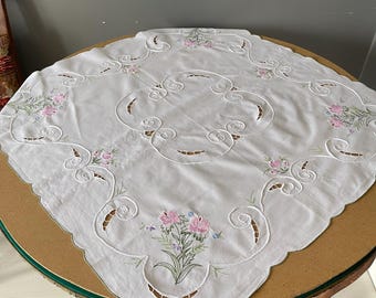 ヴィンテージローズ刺繍テーブルクロス | ハンドメイドコットンリネン