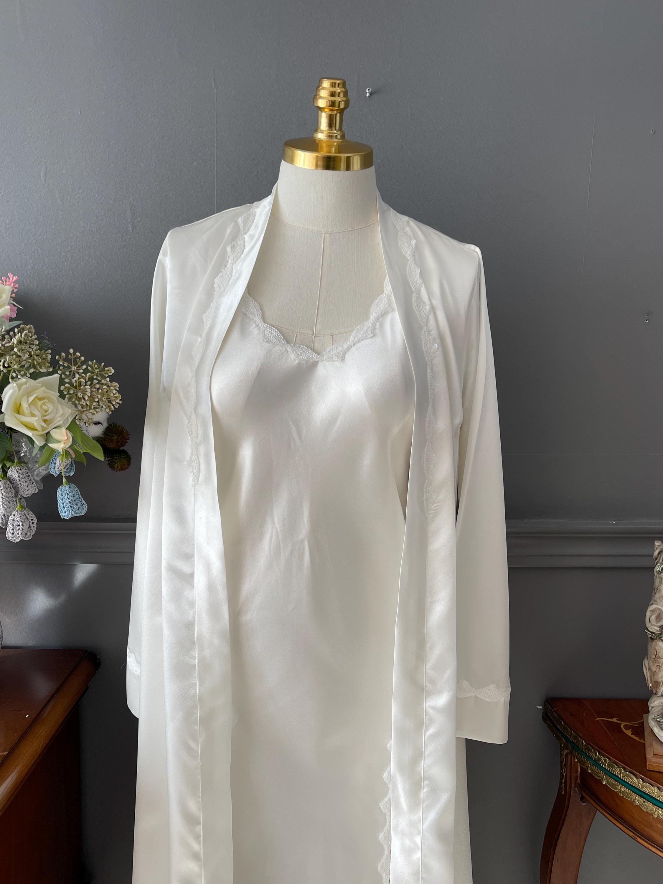 Vintage Ecru Satin Nightgown & Robe Set - 2000s Lingerie - XS/S - Etsy