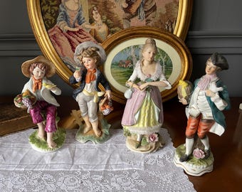 Vintage 1970s Hand-Painted Porcelain Figurine – Lord & Lady with Floral Details From Germany