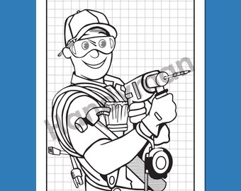 Cartoon Handyman Coloring Page | Instant Download