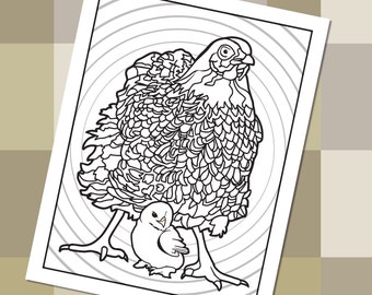 Hen and Chick Coloring Page | Instant Download