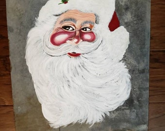 Santa hand painted on windmill blade piece.  Perfect for displaying on a plate holder.