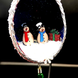 Hand crafted goose egg diorama Christmas ornament