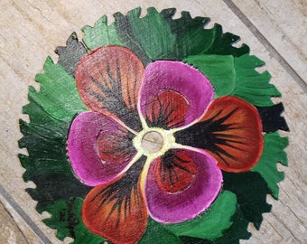 Hand painted 7 in. Saw blade with colorful pansy
